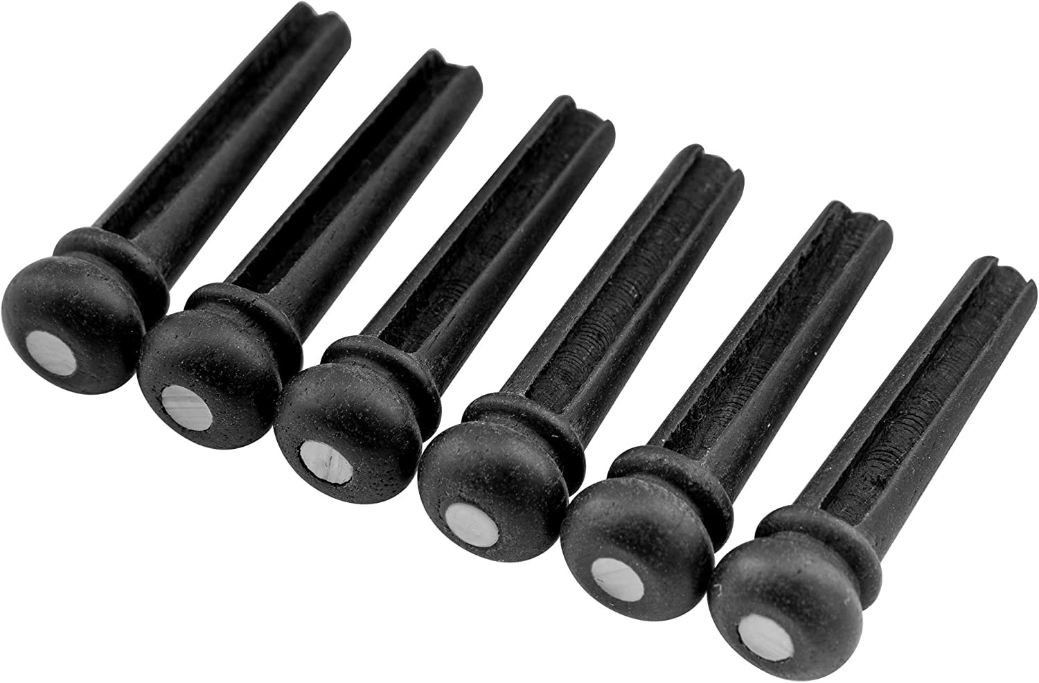 Musiclily Slotted Ebony Acoustic Guitar Bridge Pins, Black with 3Mm White Pearl Shell Dot(6 Pieces)