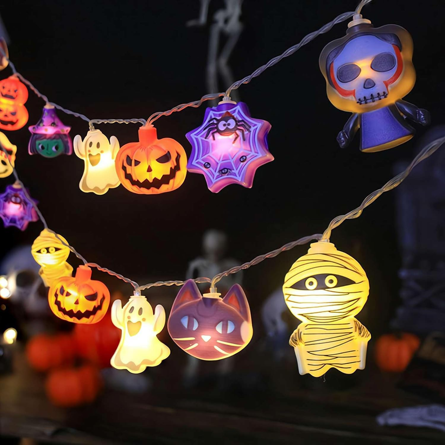 Halloween Lights Decorations Outdoor,Halloween String Lights Decorations,Pumpkin Bat Spider Ghost Halloween String Lights Battery Operated,Window Lights for Home Halloween Party Decor