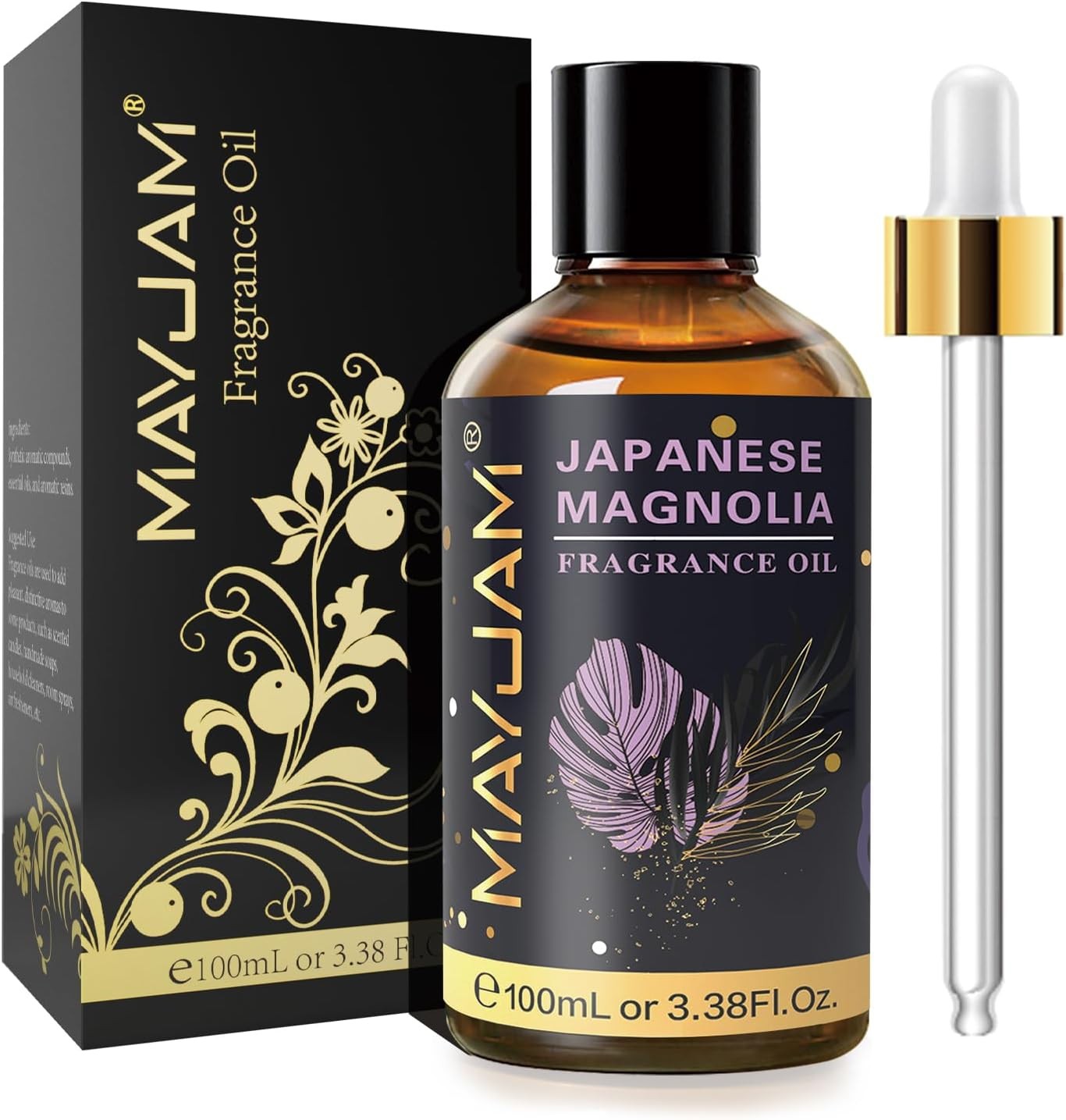 MAYJAM Japanese Magnolia Fragrance Oil, 100ML/3.38FL.OZ Premium Quality Japanese Magnolia Oil for Diffuser, Soap Candle Making, Scented Oil with Glass Dropper