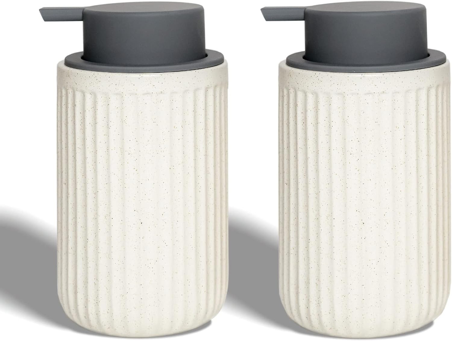 Abbi NIMO Ceramic Hand Soap Pump Foam Dispenser Beige 2 Pack, Speckled Rippled Bubble up Foam Dispenser Bottle, 12 Oz Soap Foam Dispenser with Grey Pump