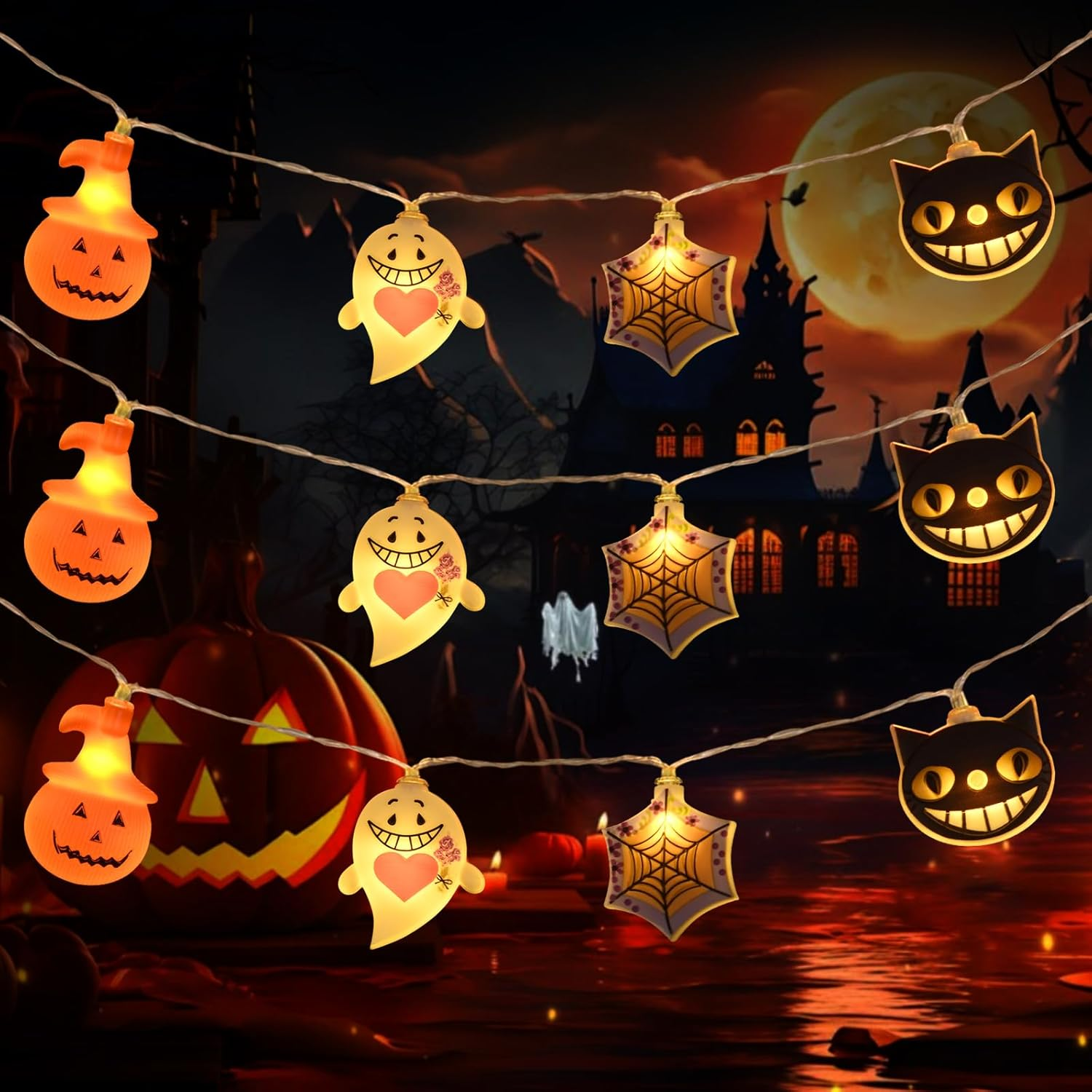 Livofloral Halloween Decoration Halloween Fairy Lights, 3 Metres, 20 Leds, Halloween Pumpkin Ghost Spider Web Fairy Lights, Battery Operated, Halloween Decoration for Indoor and Outdoor Use, Garden,