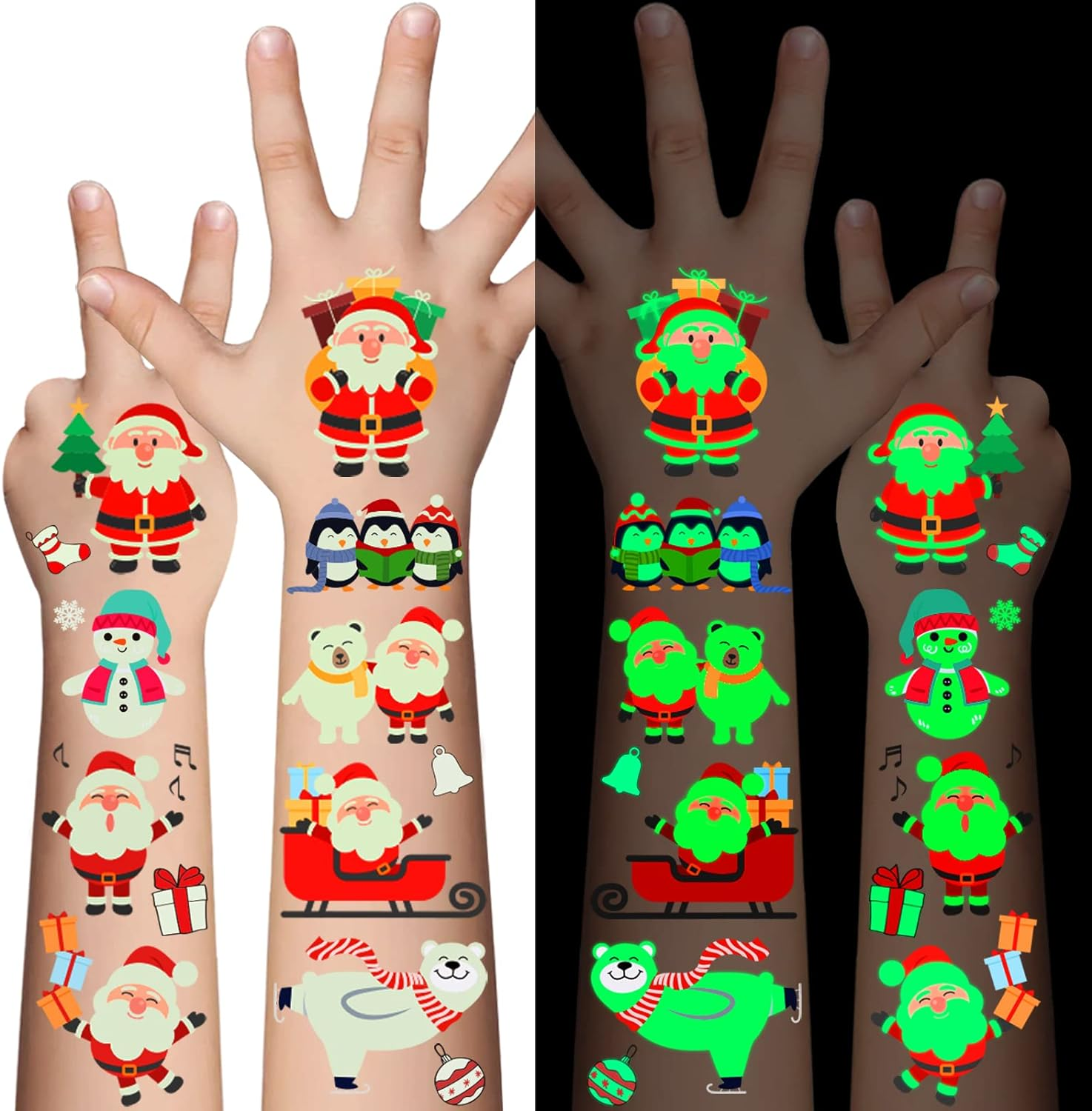 Awinmay Luminous Christmas Temporary Tattoos for Kids – 120 Pieces Christmas Glow in the Dark Tattoos Stickers for Boys and Girls,Christmas Party Favors for Kids Stocking Stuffers and Gifts 10 Sheets