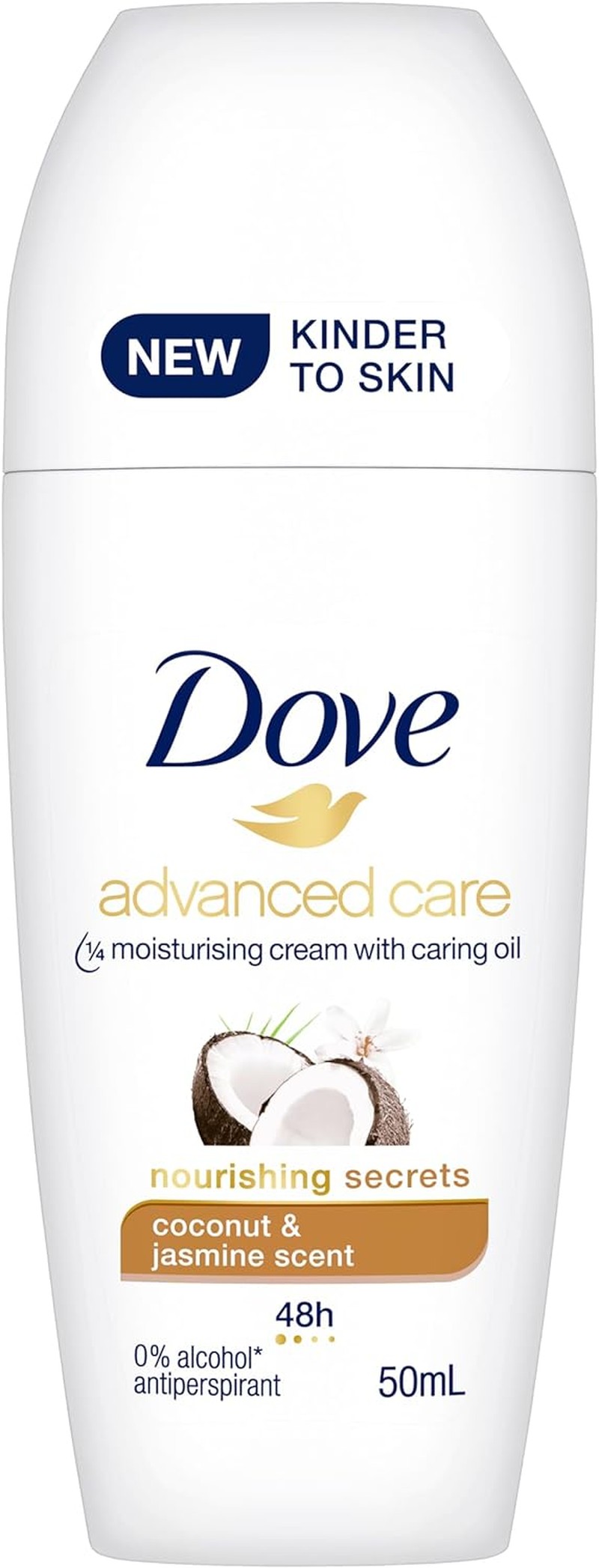 Dove Advanced Care Anti-Perspirant Deodorant Roll-On for 48 Hours of Protection Coconut Scent with 1/4 Moisturising Cream and Caring Oil 50 Ml