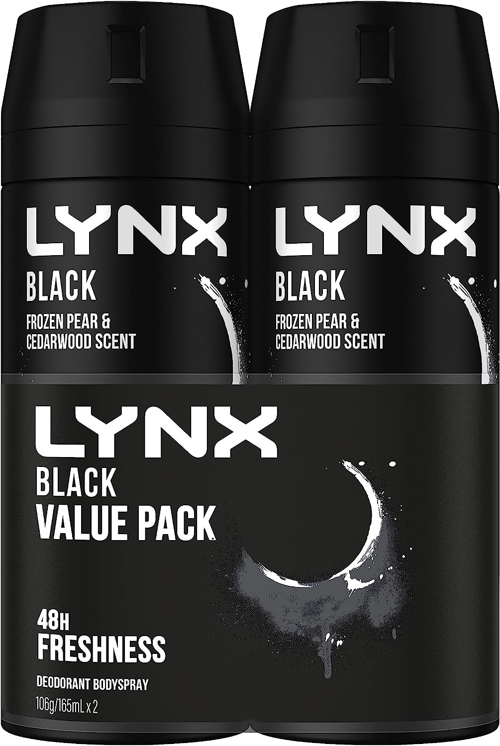 LYNX Black Aerosol Deodorant Aerosol Body Spray for Men 165 ML X 2 Pack, 48 Hour Fressness