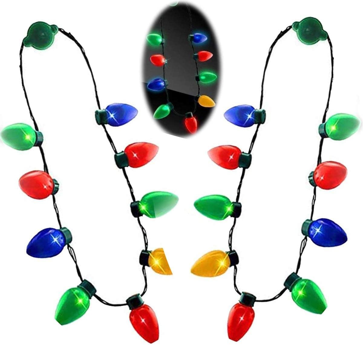 Glow in the Dark Necklace Party Accessories, 2Pcs LED Holiday Light up Stars Necklace, Red Blue Green Flashing Necklace for Celebration Firework Party Memoria Christmas 2 PACK