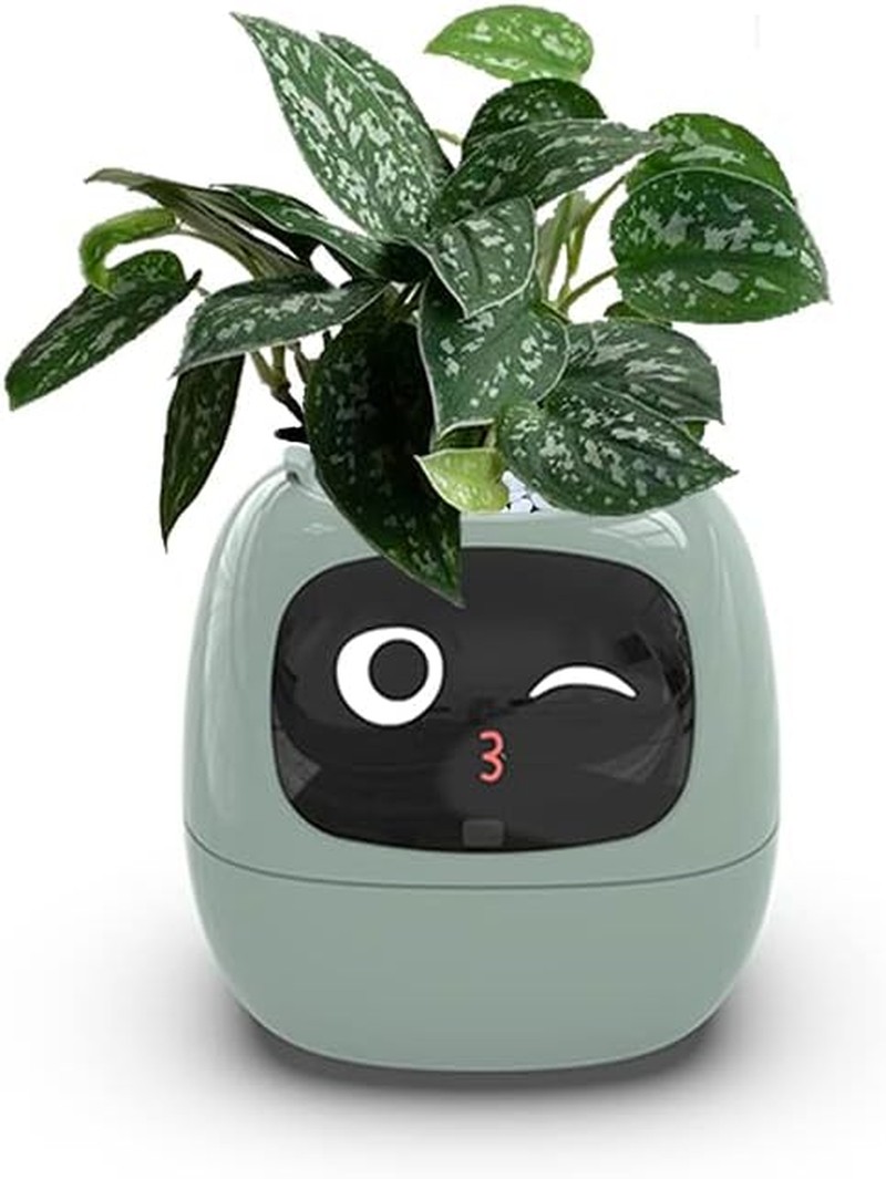 Smart Flowerpots,Smart Pet Planter,Ai Planter,Intelligent Flowerpots,Multiple Expressions,7 Smart Sensors, and Ai Chips Make Raising Plants Easy and Fun for Living Room,Bedside,Plant-Free(Green)