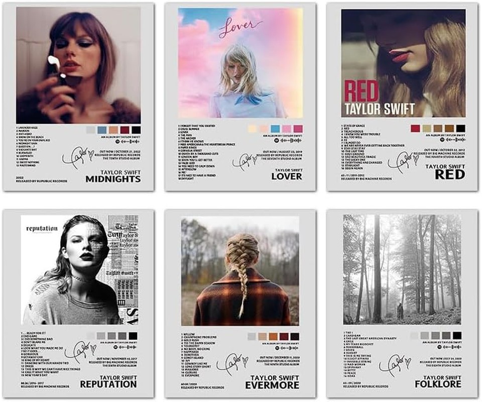 ZIENVE Taylor Album Cover Posters, Set of 6 Swift Music Album Poster Cover Signed Poster Canvas Wall Art Girl Aesthetics Room Decor, 20 X 25Cm Unframed