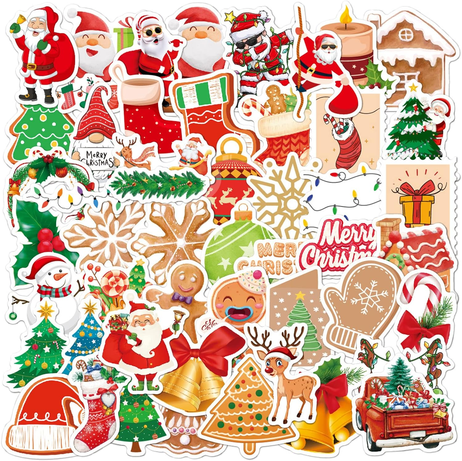 100 Pcs Christmas Stickers Decoration,Moihsing Cute Vinyl Waterproof Stickers Decals for Laptop,Water Bottle,Skateboard,Envelopes,Crafts Scrapbook,Merry Christmas Holiday Decor Sticker for Kids Aldult