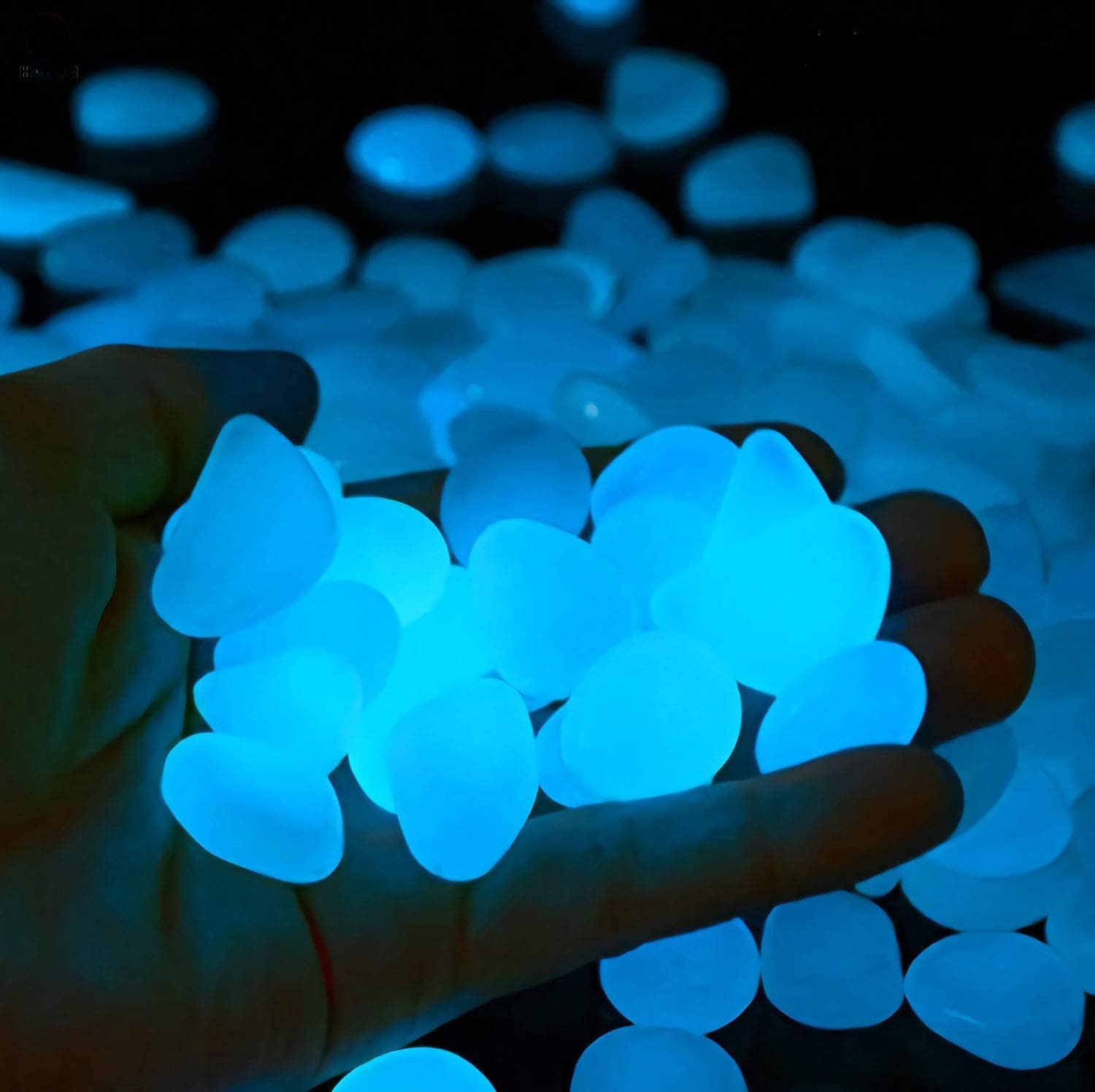 Glow in the Dark Pebbles (500Pcs White Glows Blue) – Indoor Outdoor Garden Stones, Moonlight Yard Plant Decorations, Fish Tank Aquarium Rocks, Solar Backyard LED Decor