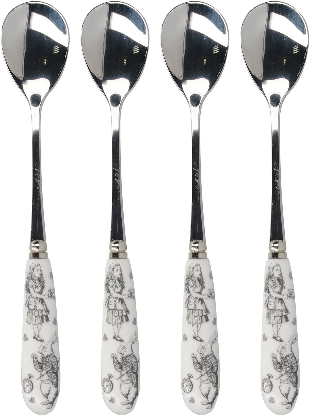 V&A Alice in Wonderland Stainless Steel Teaspoons with Decorative Porcelain Handles, 15.5 Cm (6″) – White