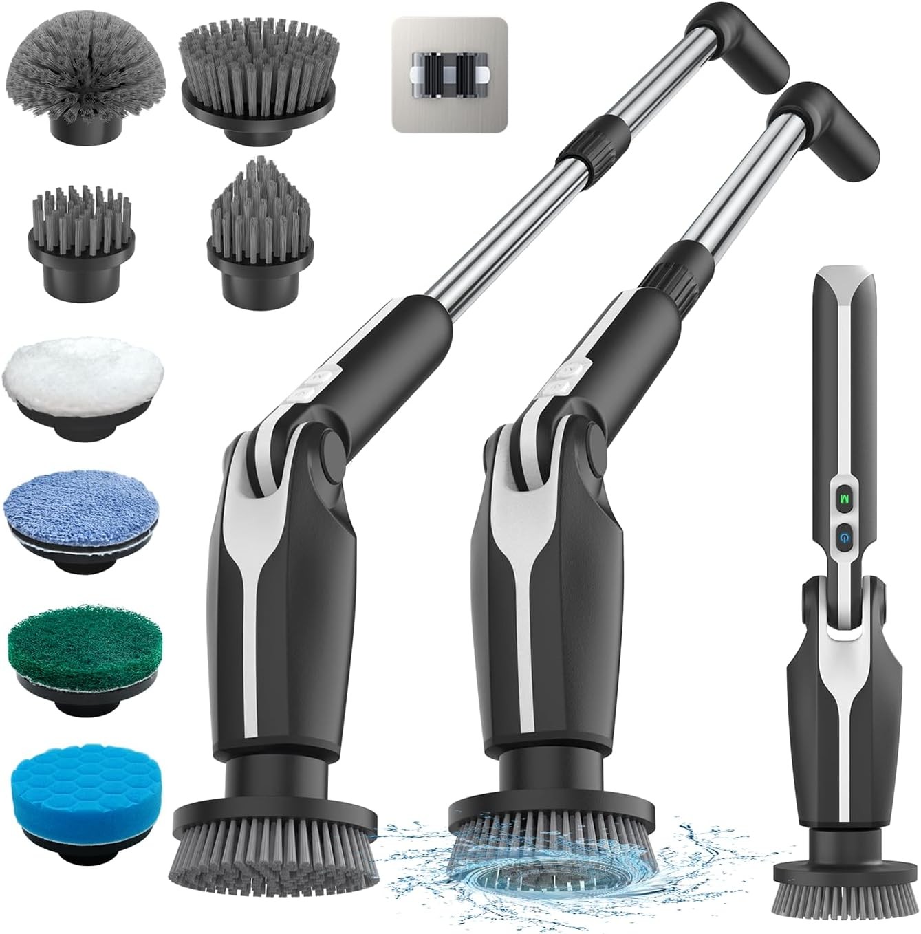 Leebein Electric Spin Scrubber, 2024 New Electric Scrubber with 4 Adjustable Angles and 8 Brush Heads, Shower Scrubber with Long Handle & Remote Control, Cleaning Brush for Bathroom, Tub, Floor, Tile