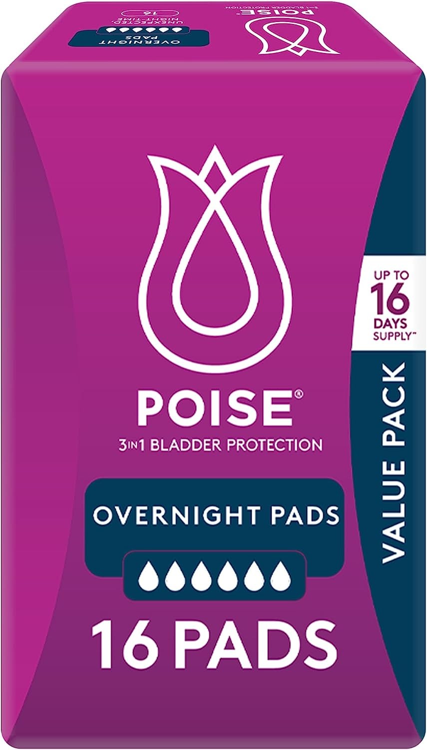 Poise Pads for Bladder Leaks Overnight 16 Count