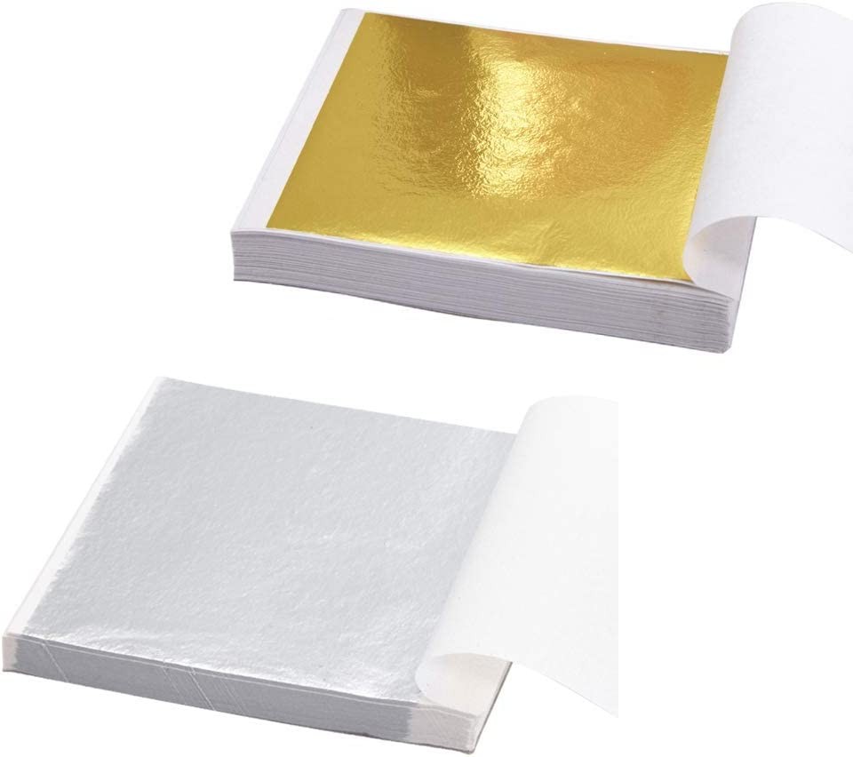 200 Sheets Gold Foil Paper Silver Leaf Gilding Foil Imitation Gold for Decoration, Art, DIY Nail ,Crafting and Furniture (Gold and Silver)