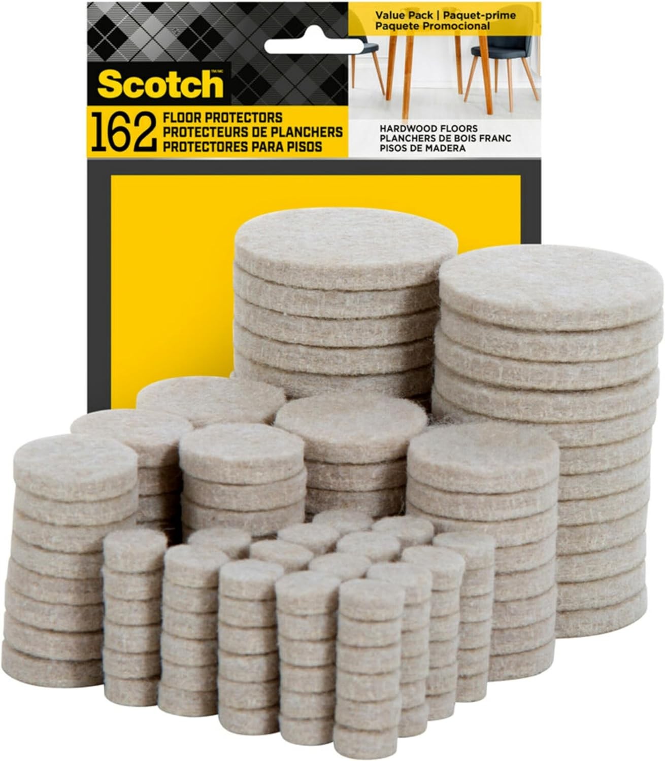 Scotch™ Felt Pads Value Pack, SP845-NA, Beige, 162 Pack