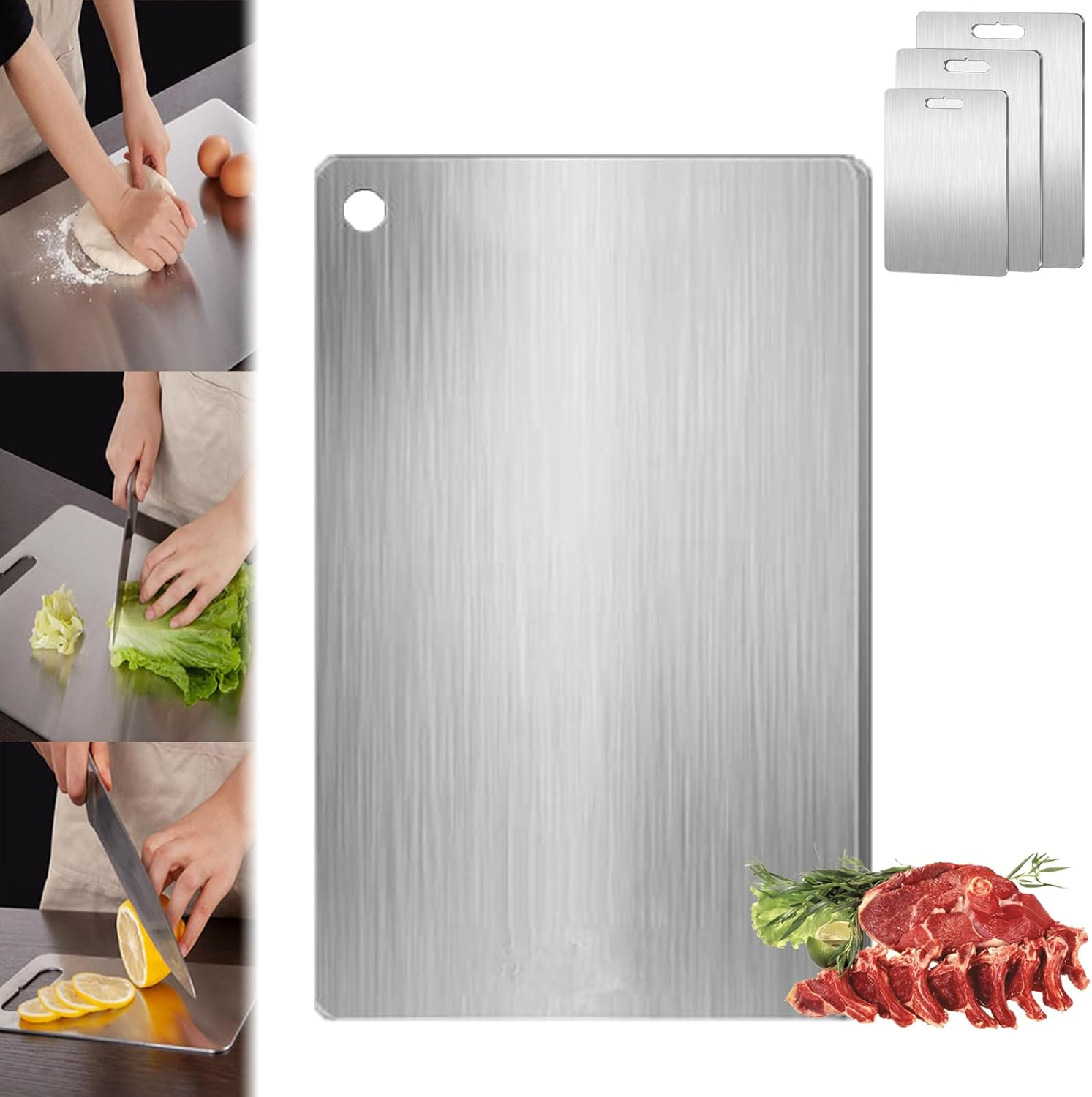 Titanium Cutting Board, Stainless Steel Chopping Board, Hanging Kitchen Pastry Board, Double Sided Thickened Cutting Edge Baking Sheet