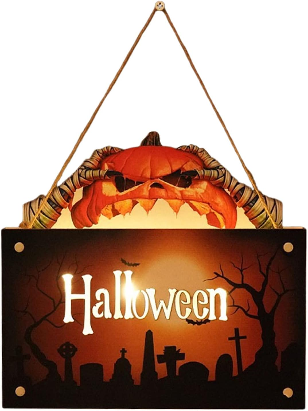 Haunted House Sign | Wood Board Front Door Decor with Led Light – Reusable Pumpkin Mummy Ghost Wall Sign Holiday Decoration for Door Window Trick or Treat