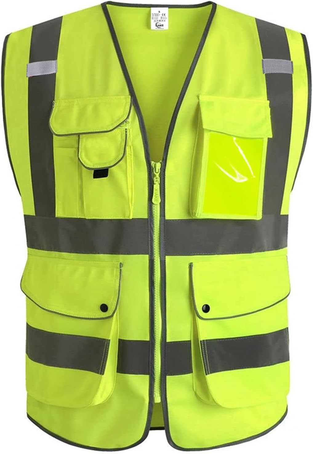 XIAKE Class 2 Reflective Safety Vest with 9 Pockets and Zipper Front High Visibility Safety Vests,Ansi/Isea Standards(Large