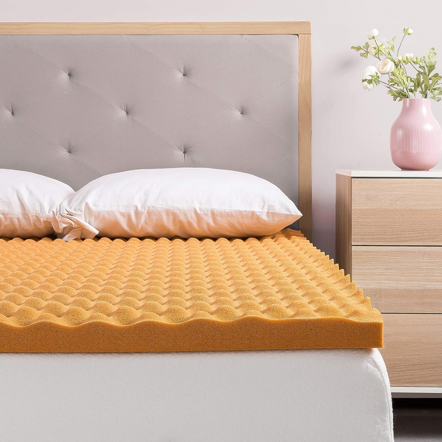 Zinus 4Cm Copper Infused Convoluted Memory Foam Mattress Topper, Single Size, Orange