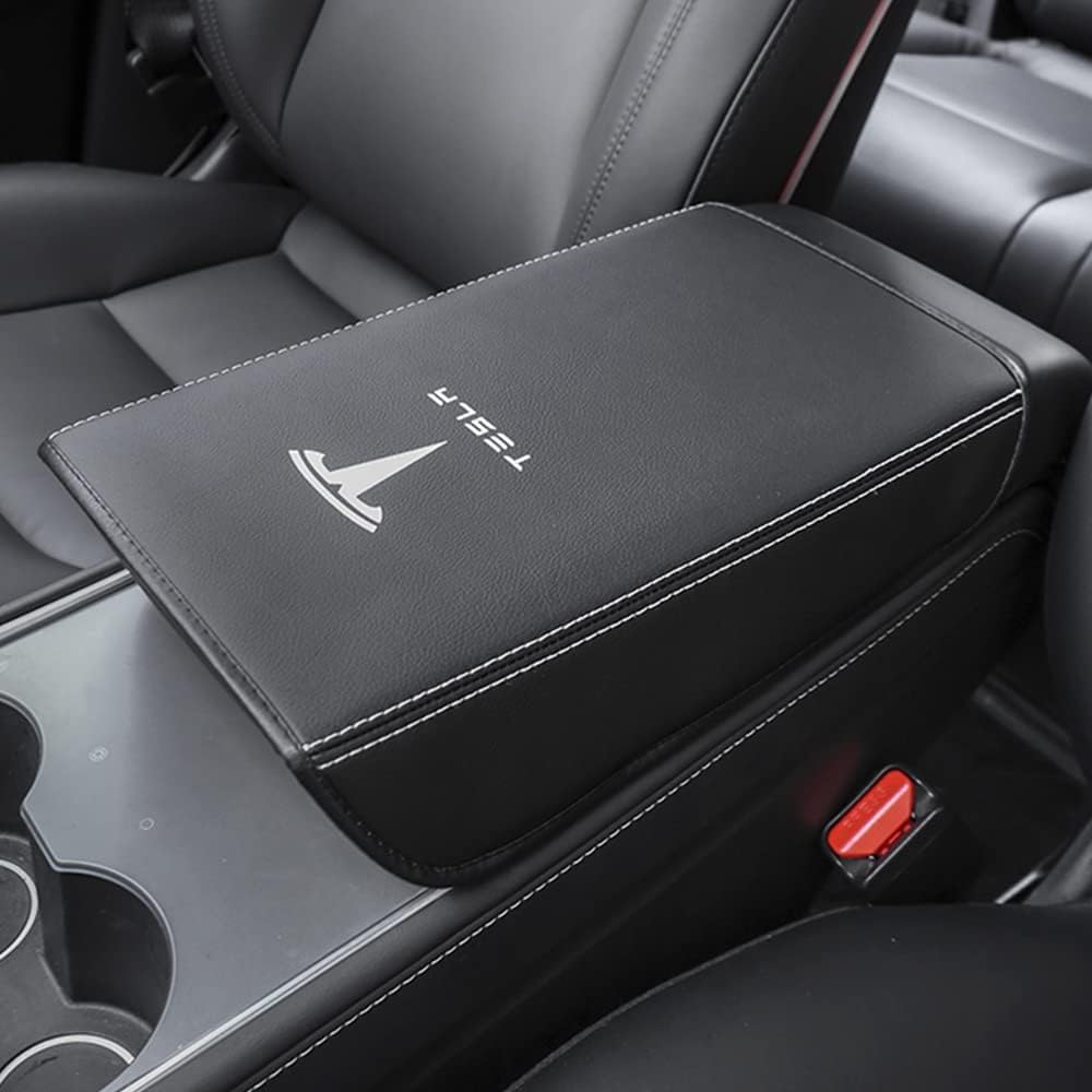 Car Armrest Cover for Tesla Model 3 Model Y,Hoidokly PU Leather Center Console Protector Pad Automobile Waterproof Armrest Box Mat for Model 3 Model Y (Black)