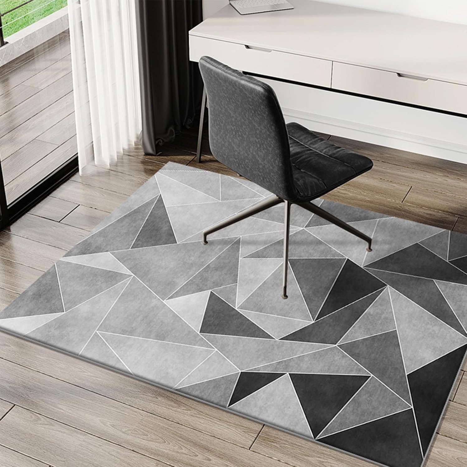 Office Chair Mat for Floor Carpet Hardwood Protector Large 120 * 100CM Crystal Velvet Anti-Slip Mat for Study Desk Rolling Chair Gaming Chair Foot Mat Rectangular Protector for Home (Black Gray-3)