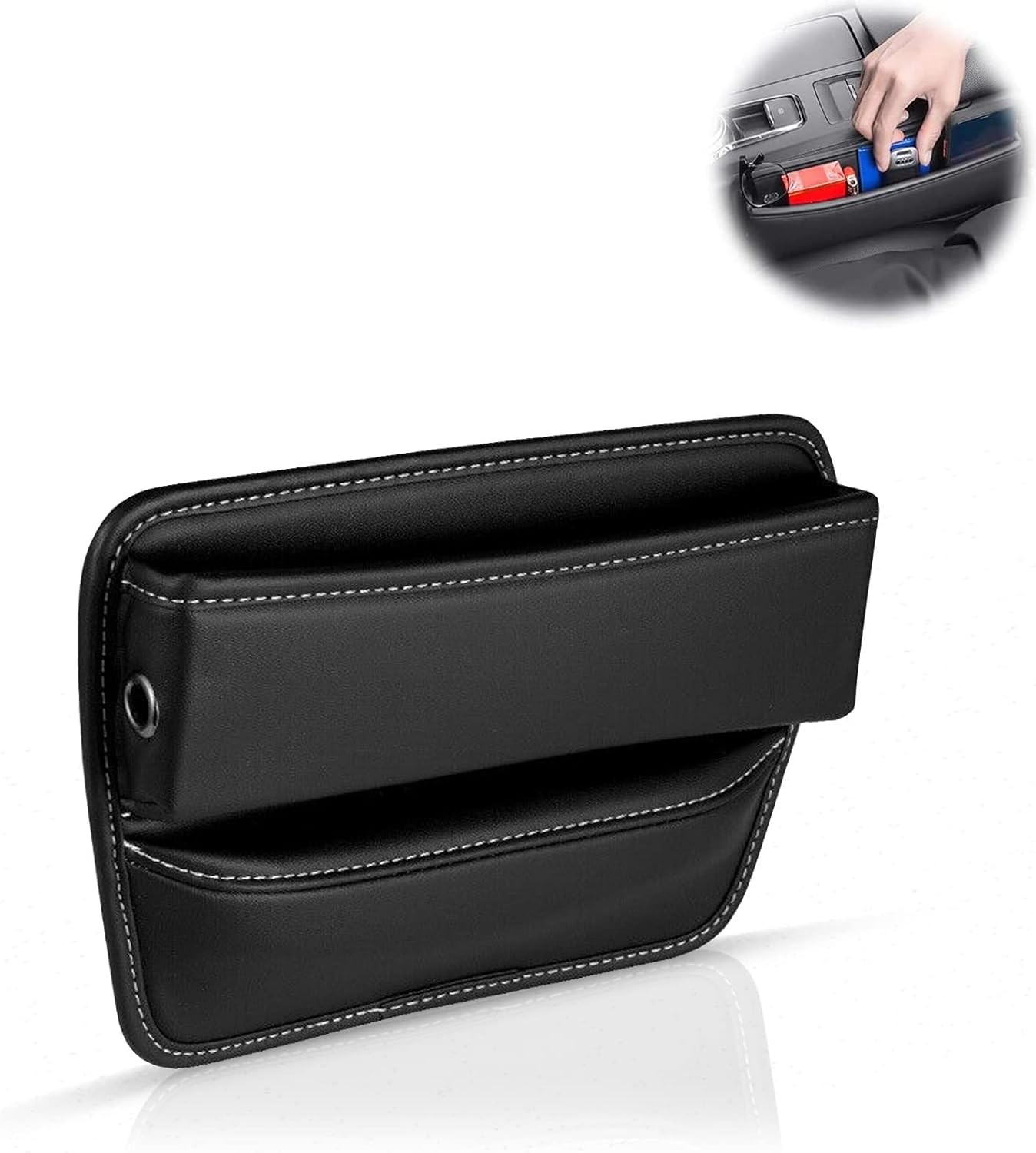 Leather Car Seat Storage Box, 2023 New Car Seat Gap Filler Organizer, PU Leather Car Seat Storage Box, Console Side Pocket Organizer Holds for Phone, Wallet, Cards, Keys (Black)