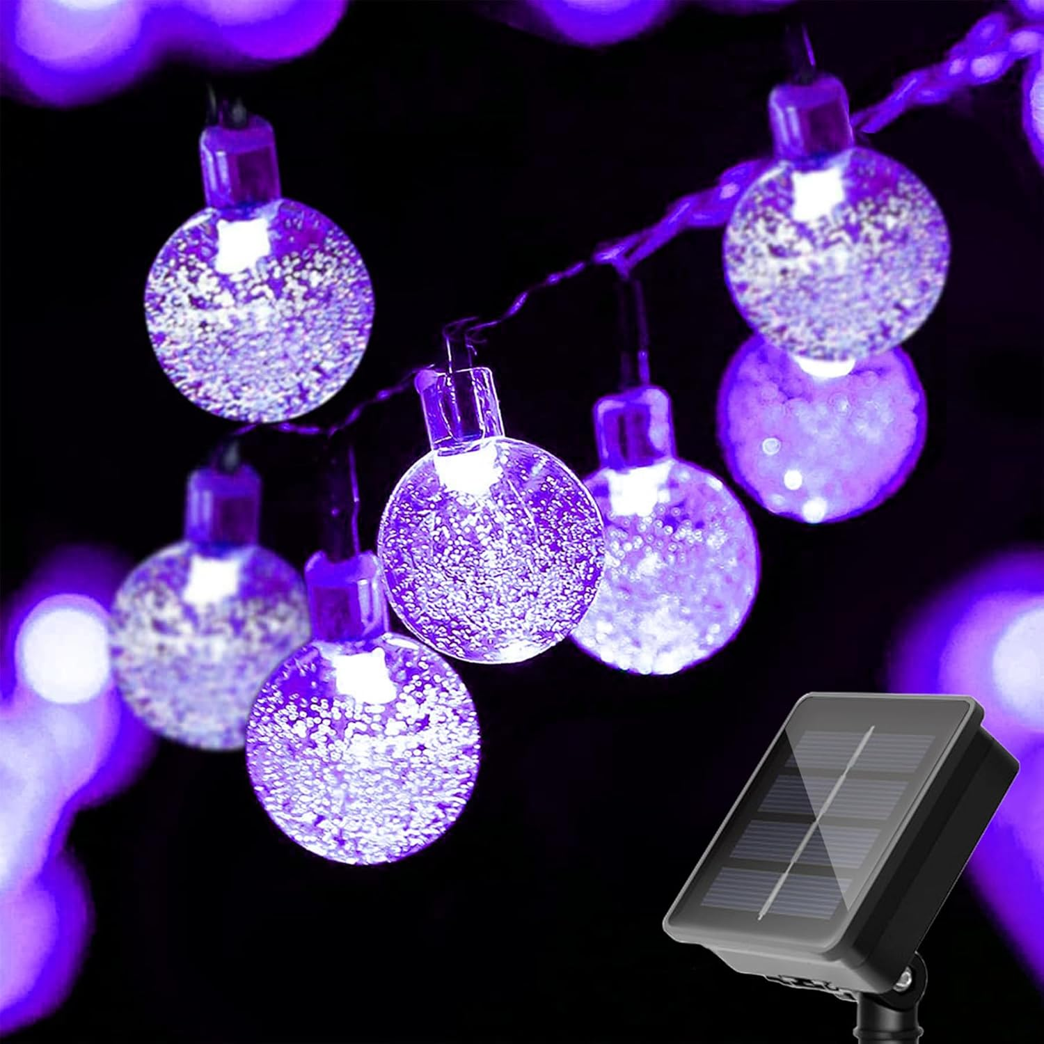 L LAMPOP 20 LED Decorations Crystal Globe Solar String Outdoor Lights with 8 Lighting Modes Waterproof Solar Powered Patio Hanging Light for Garden Yard Porch Wedding Party Decor(Purple)