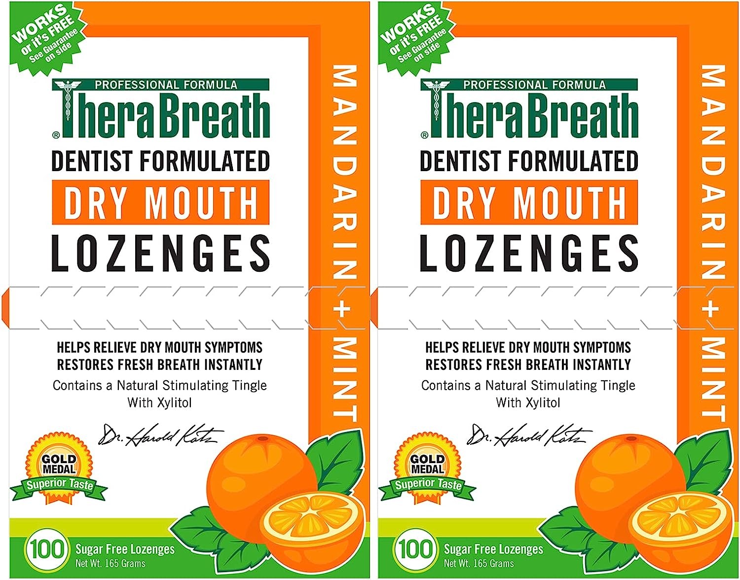 Therabreath Dry Mouth Lozenges with Zinc, 100 Lozenges, Mandarin Mint, 100 Count (Pack of 2), 200 Count