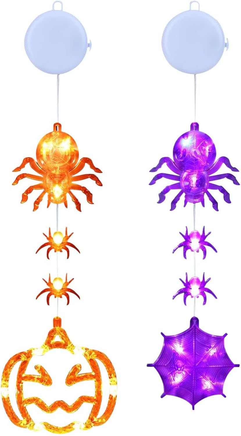 Halloween Themed String Lights – Decorative Pumpkin Spider Web Lights | Convenience Halloween Window Lights | Hanging Halloween Lights for Bedroom, Wall, Door, Balcony, Porch and Cabinet