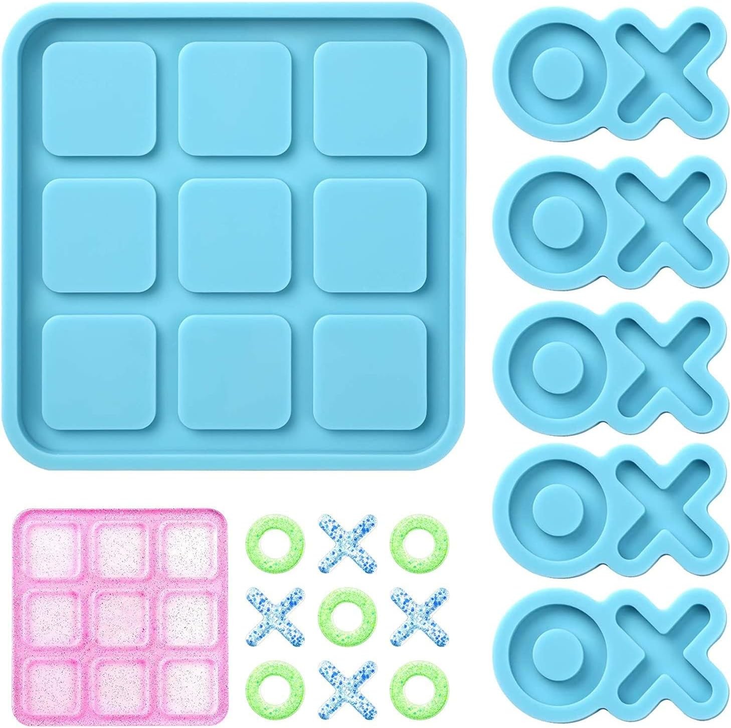 DECYOOL Tic Tac Toe Resin Mold with 5 Chess Pieces Molds, X O Board Game Silicone Molds for Resin Casting,Diy Tabletop Board Game