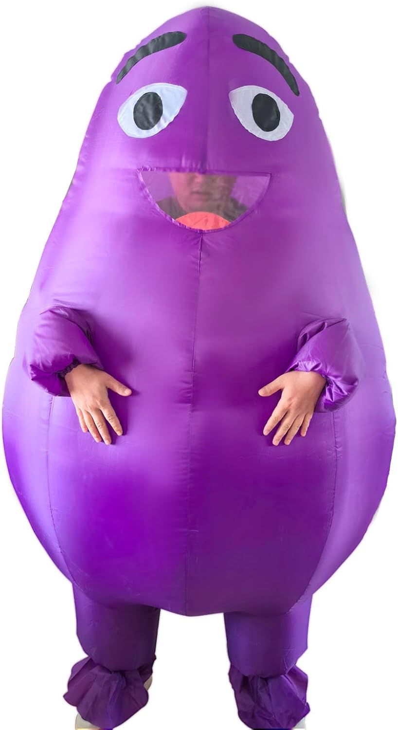 Mr.Ma Rich Grimace Costume Purple Grimace Inflatable Costume Suit Halloween Grimace Mascot Costume for Adult and Kids