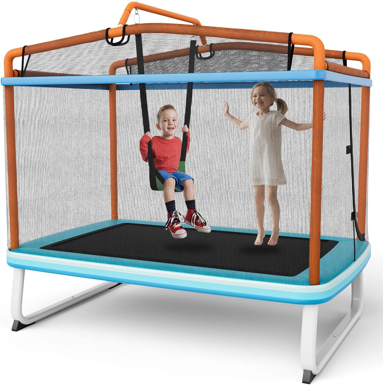 HONEY JOY 6FT Kids Recreational Trampoline, 2-In-1 Outdoor Toddler Trampoline W/Swing, Safety Enclosure Net & High Density Jump Mat, U-Shaped Frame Jumper, for Boys & Girls over 3 Years Old