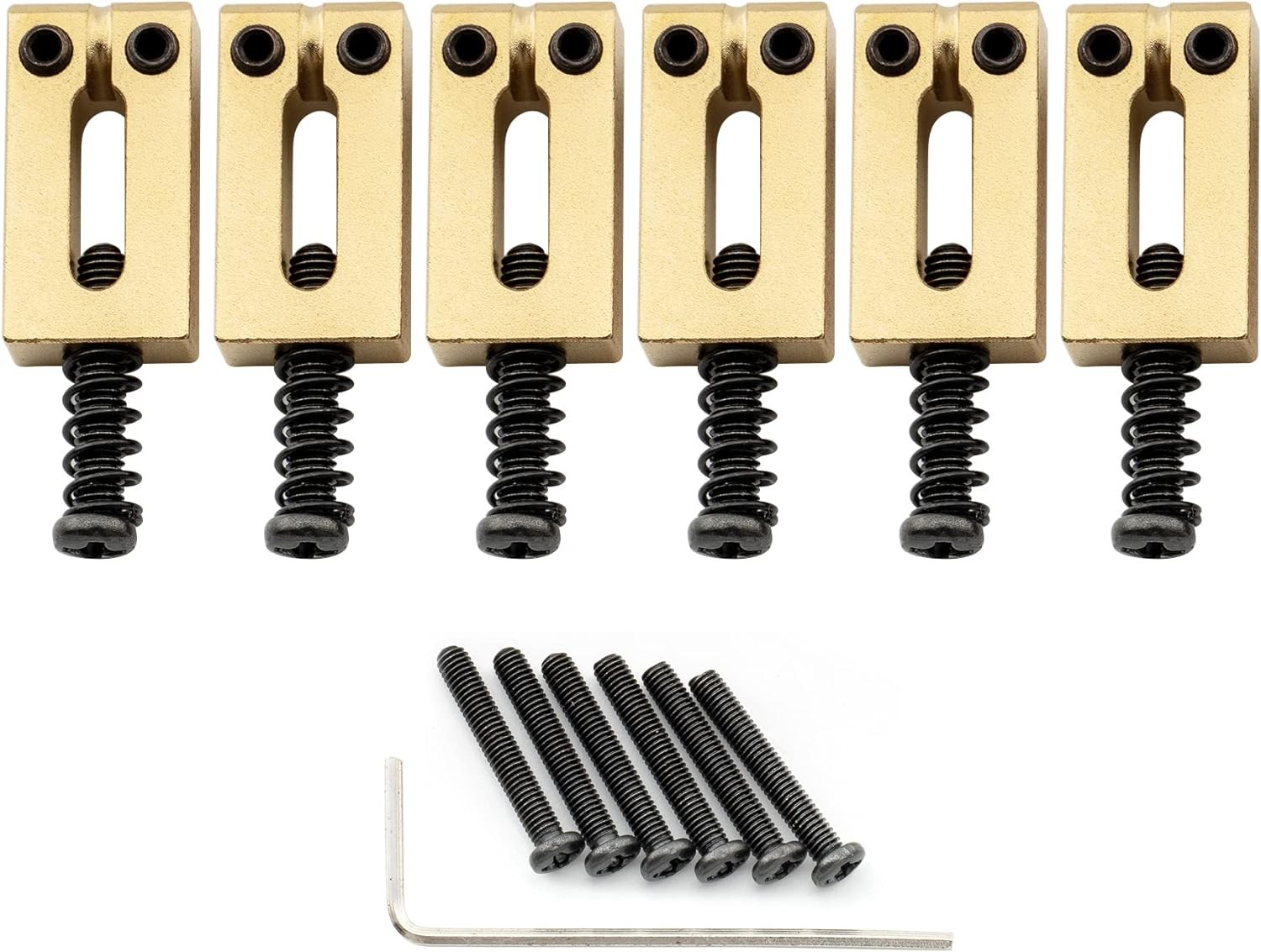 Musiclily Ultra 10.5Mm Modern Style Rectangle Full Solid Brass Saddles for Strat/Tele Style Electric Guitar, Gold (Set of 6)