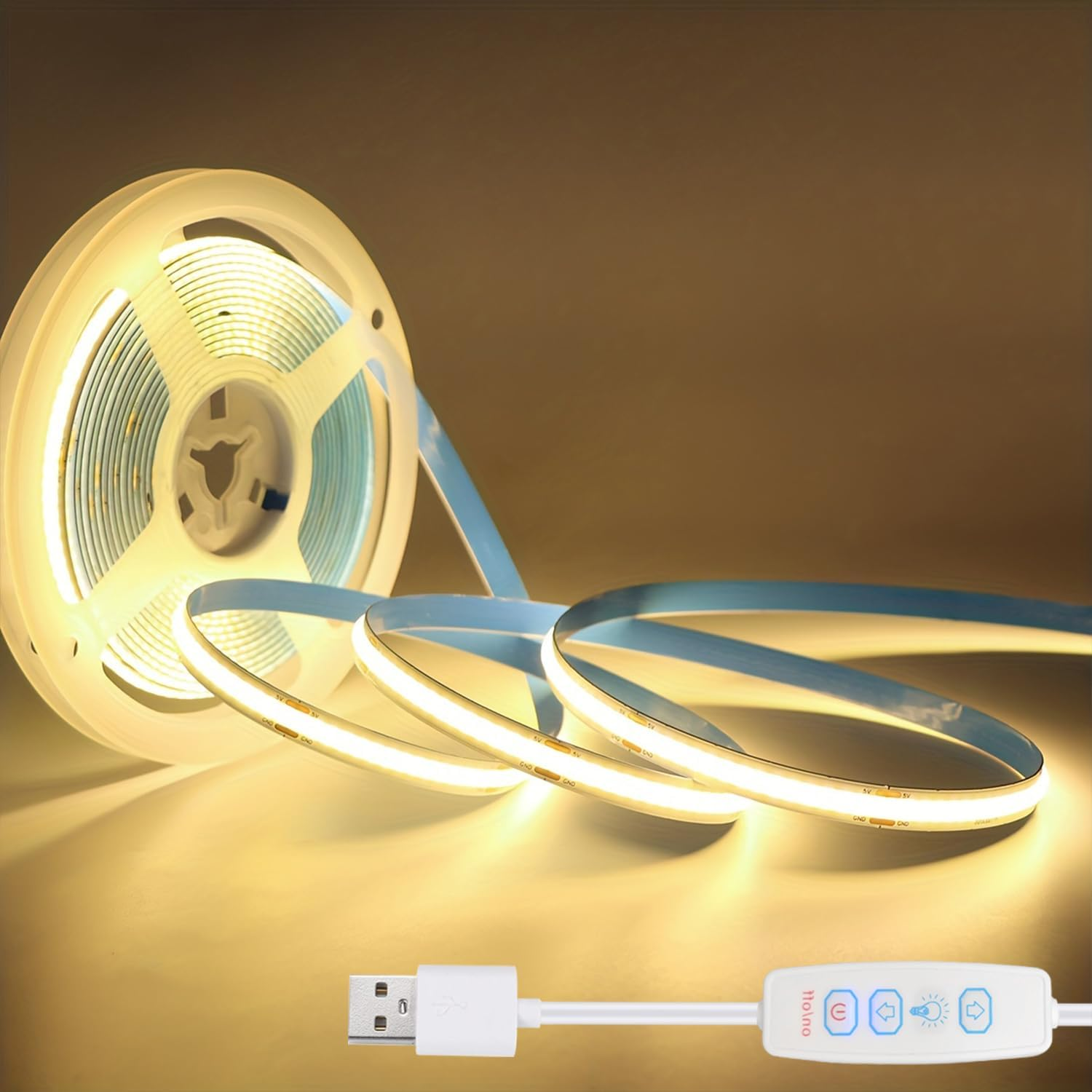 ZSLAIFU Warm COB Strip Light, 3 Button Switch LED Strip Light with Dimmer, Cabinet, Bedroom, TV Backlighting (3.28FT)