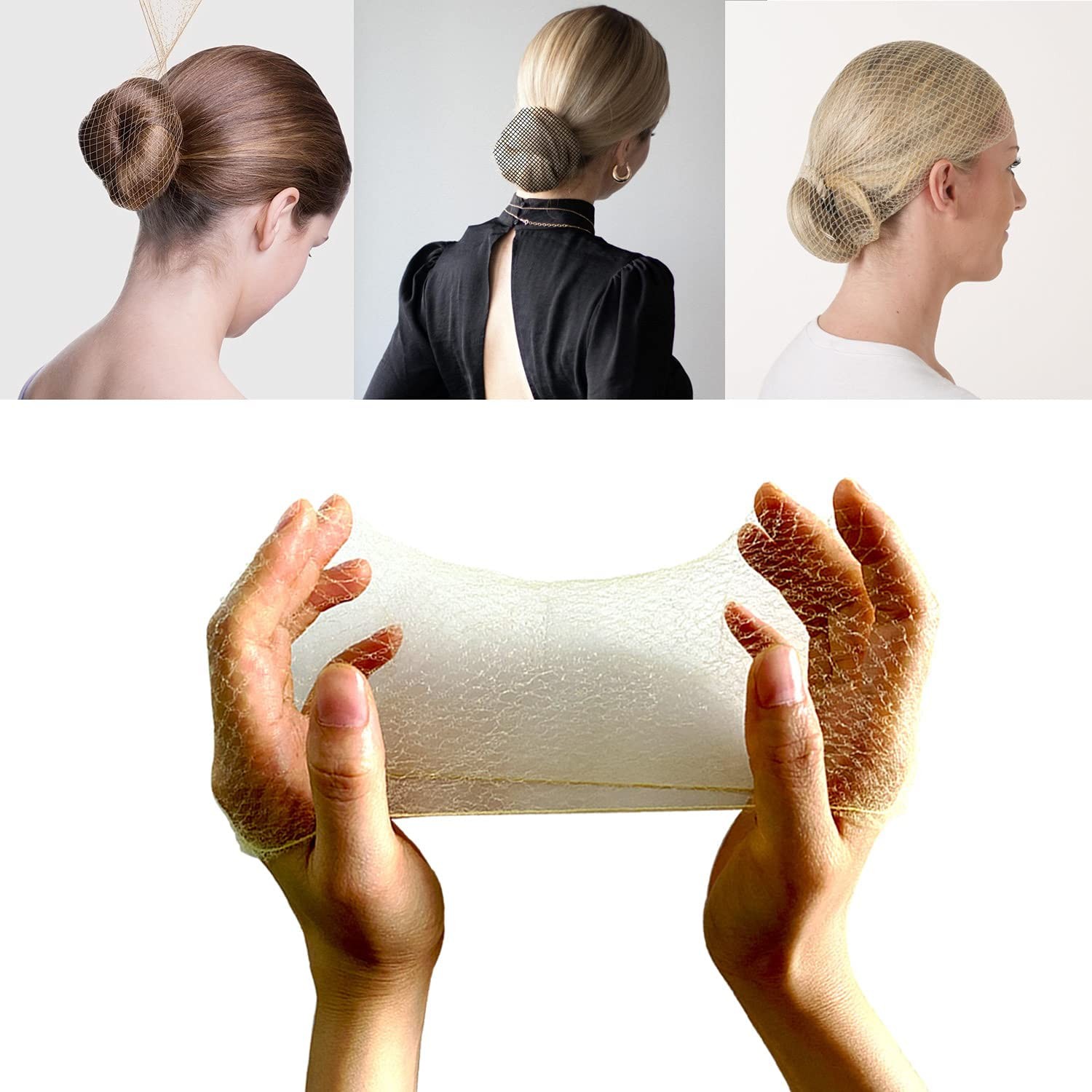 50PCS Hair Nets Invisible Mesh Hair Nets (Blonde) Elastic Bun Hair Nets for Ballet Dancer, Gymnastics, Horseriding,Chef,Nurse