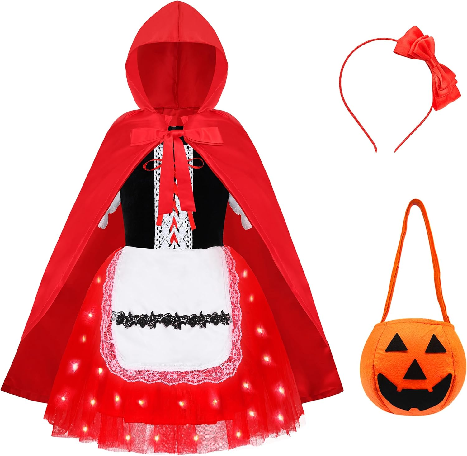 Doxrmuru Little Red Riding Hood Costume for Girls LED Little Red Riding Hood Dress for Girls Halloween Cosplay Dress Up