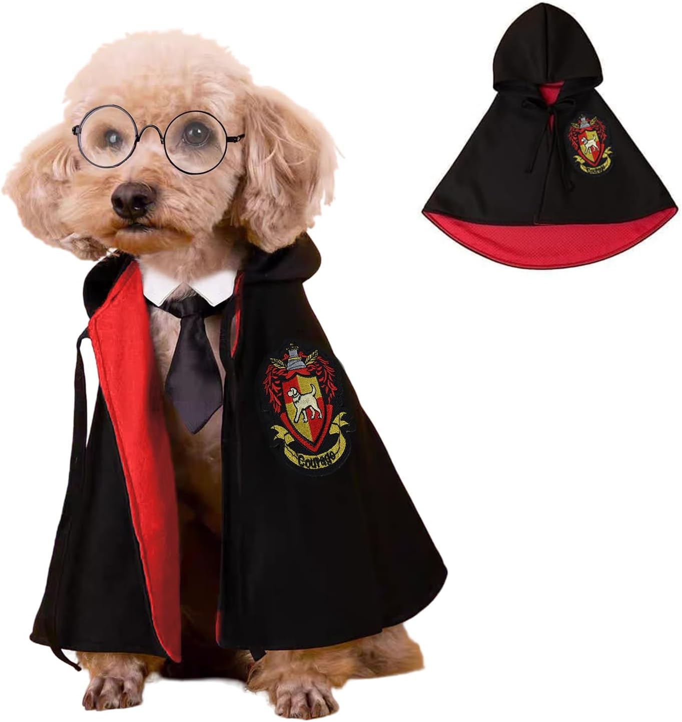 NACOCO Dog Cat Costumes – Pet Halloween Cloak with Glasses and Neckties Cosplay Costume Set Perfect for Party and Gifts for Cat Puppy Small Dog (Red, L)