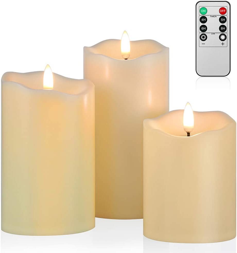 Flickering Flameless Candles, Most Realistic LED Candles with Remote and Timer, Set of 3 Battery Operated Candles for Valentines Home Wedding Birthday Decoration