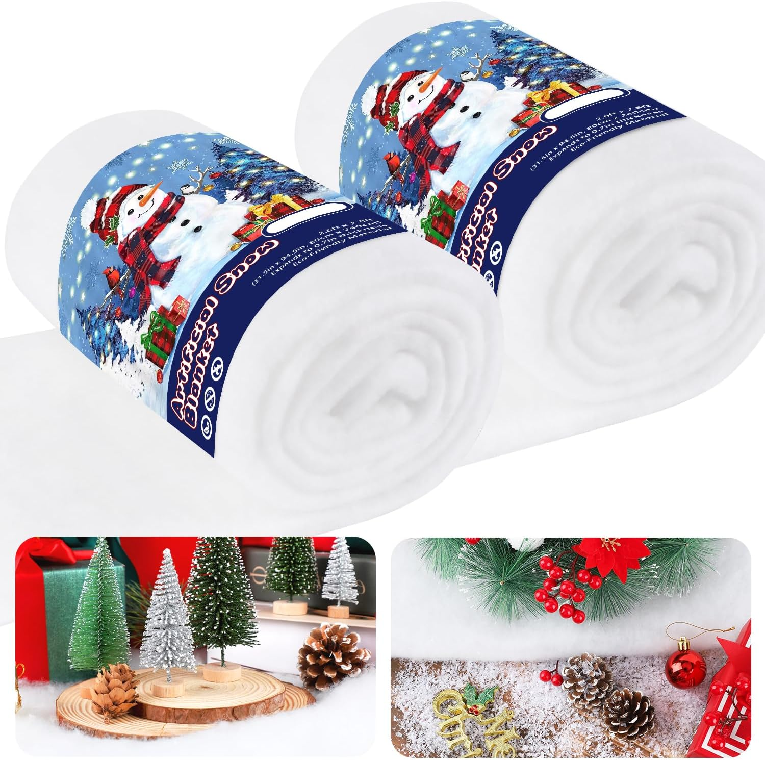 EIMMBD Large Artificial Snow Blanket 31 in X 8 FT Thick Soft Fluffy Blanket Cover Fake Snow Roll for Christmas Trees Party Table Village Holiday Decorations Indoor Outdoor (2Pcs Blanket)