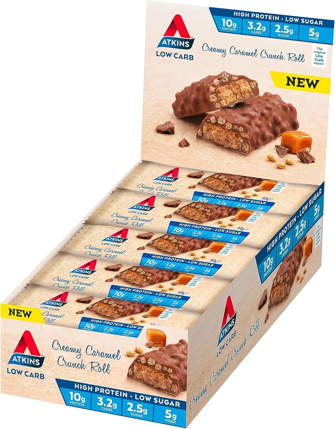 Atkins Advantage Bars, Creamy Caramel Crunch Roll, 750 Grams, Pack of 15