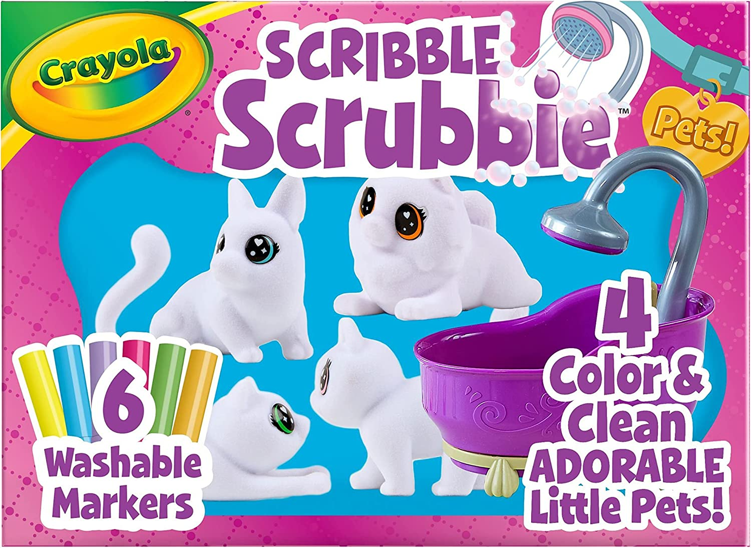 Crayola Scribble Scrubbie Bathtub Playset, Washable Pet Figurines, Real Working Scrub Bathtub, Includes 6 Washable, Vibrant Coloured Markers, Great Gift, Colour & Customise Again and Again!