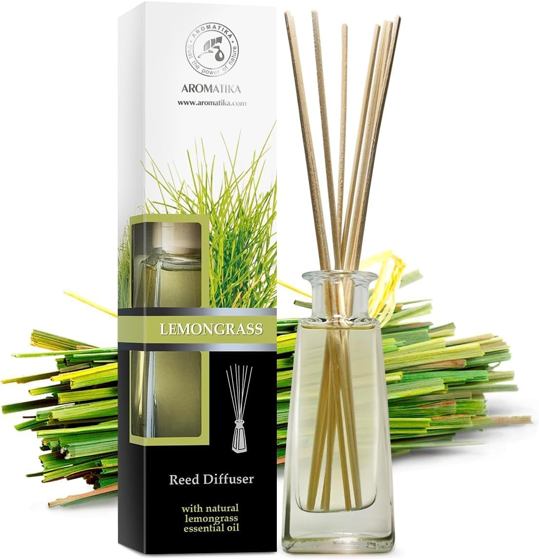 Reed Diffuser Lemongrass 100Ml with Rattan Sticks – Room Diffuser – Home Fragrance – Aromatherapy Air Freshener – Scented Diffuser