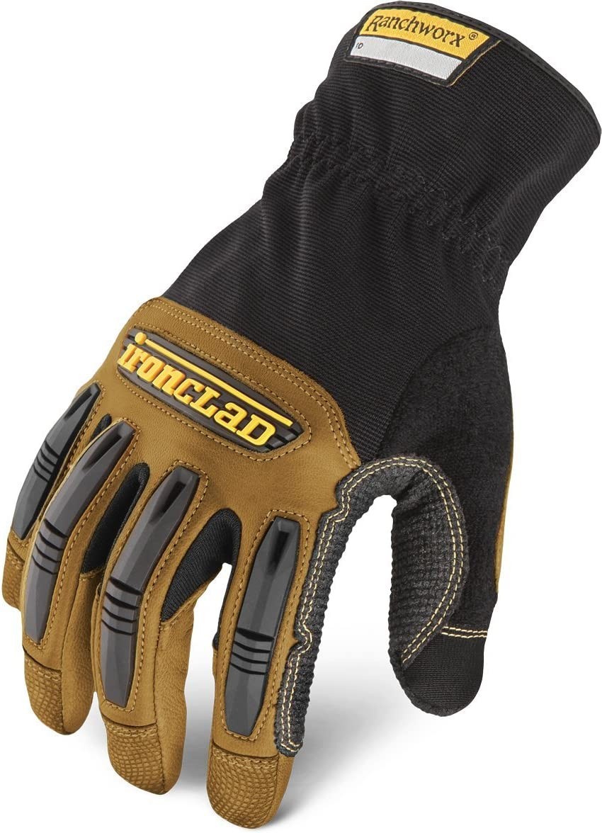 Ironclad Ranchworx Leather Work Gloves, Large, Black/Brown