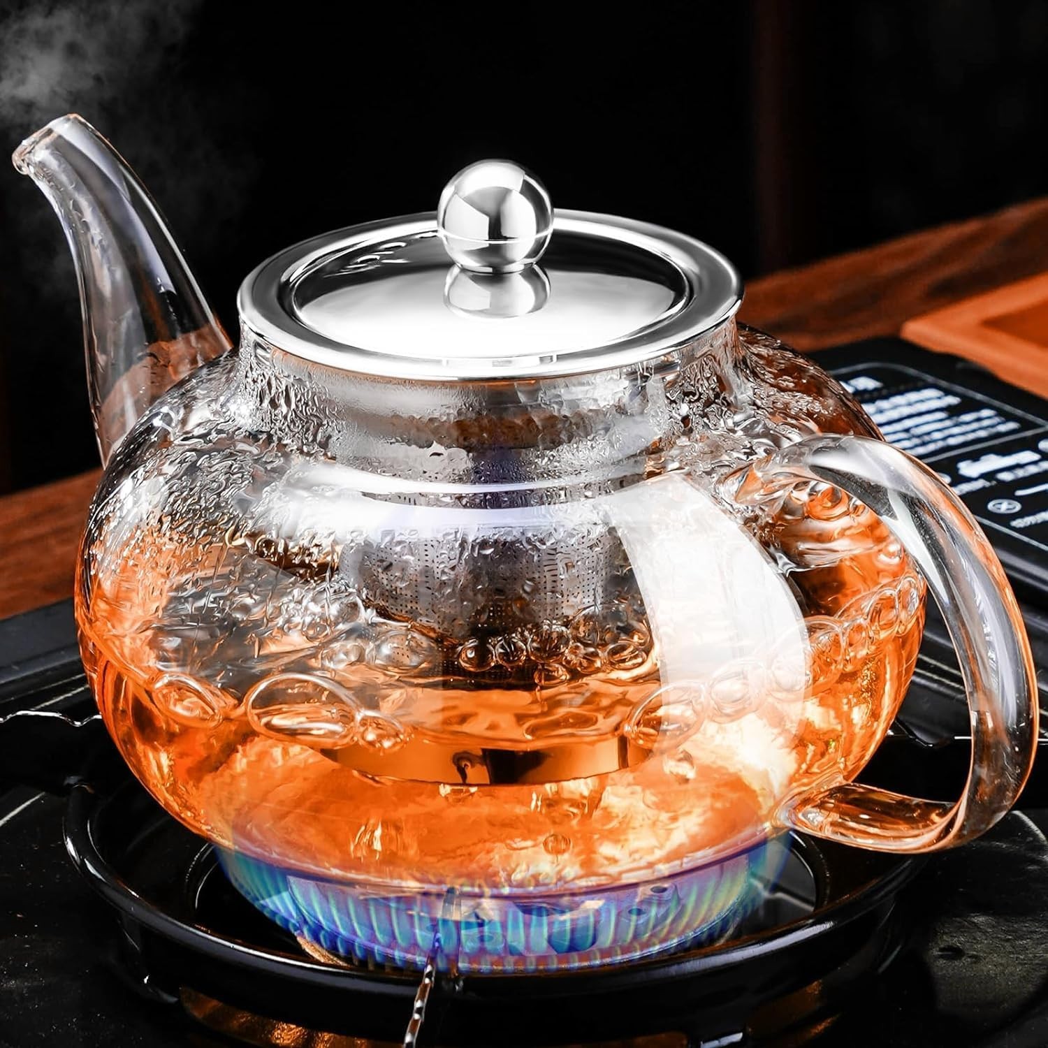 Glass Teapot Stovetop 20 Oz/600Ml, Tea Pot with Removable 18/8 Stainless Steel Infuser, Borosilicate Clear Tea Kettle, Teapot Blooming and Loose Leaf Tea Maker Tea Brewer for Camping, Travel