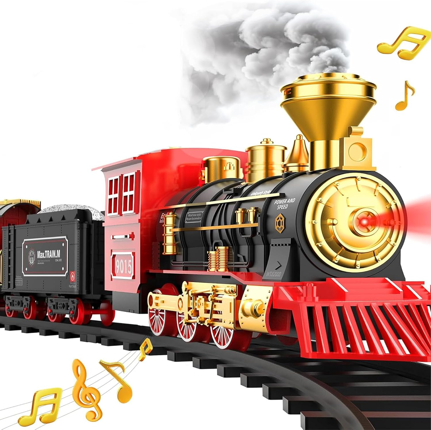 Classic Electric Model Train Set with Headlight Smoke Realistic Sounds Toy Train Including Magic Tracks Steam Engine Locomotive – Boy or Girl