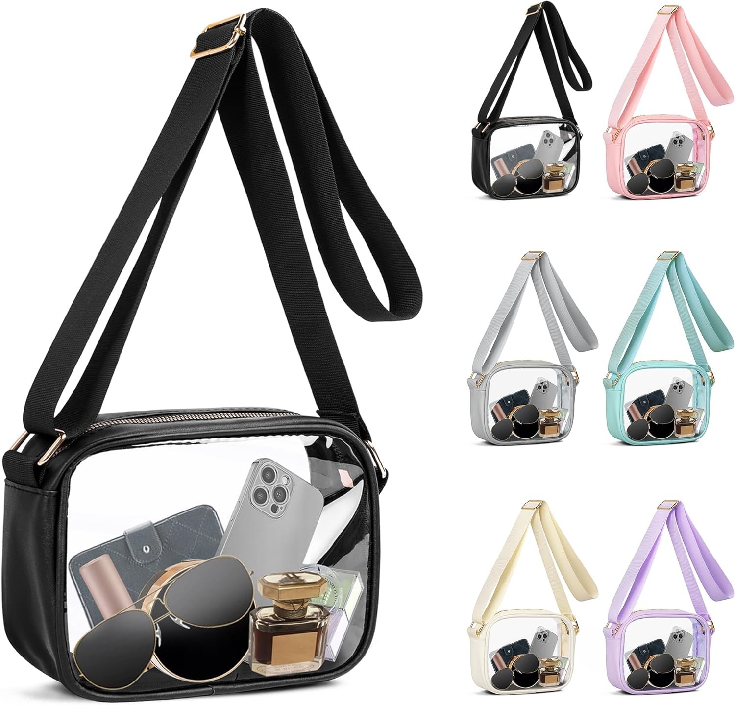 VKIOIP Clear Crossbody Bag Purse Stadium Approved with Adjustable Shoulder Strap for Concerts