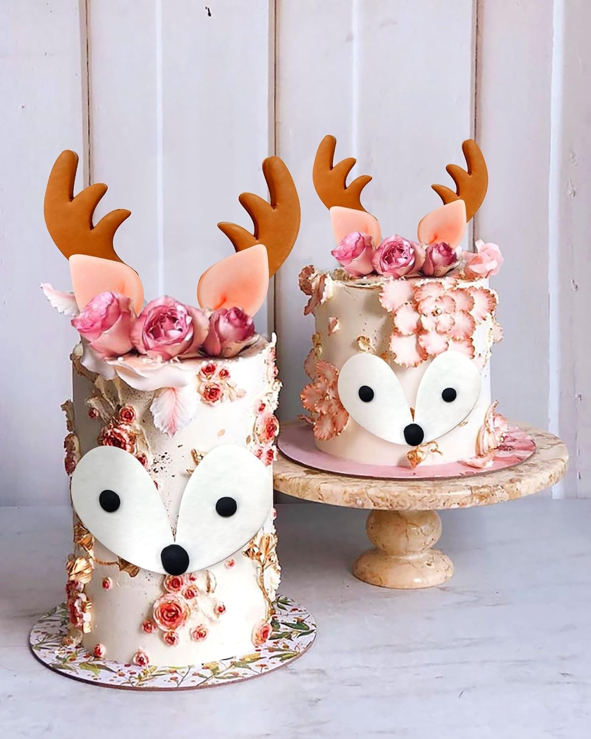 Jevenis Set of 2 Deer Cake Decoration Reindeer Cake Toppers Woodland Baby Shower Cake Decoration Woodland Birthday Cake Decor Deer Antlers Cake Deer Ears Cake