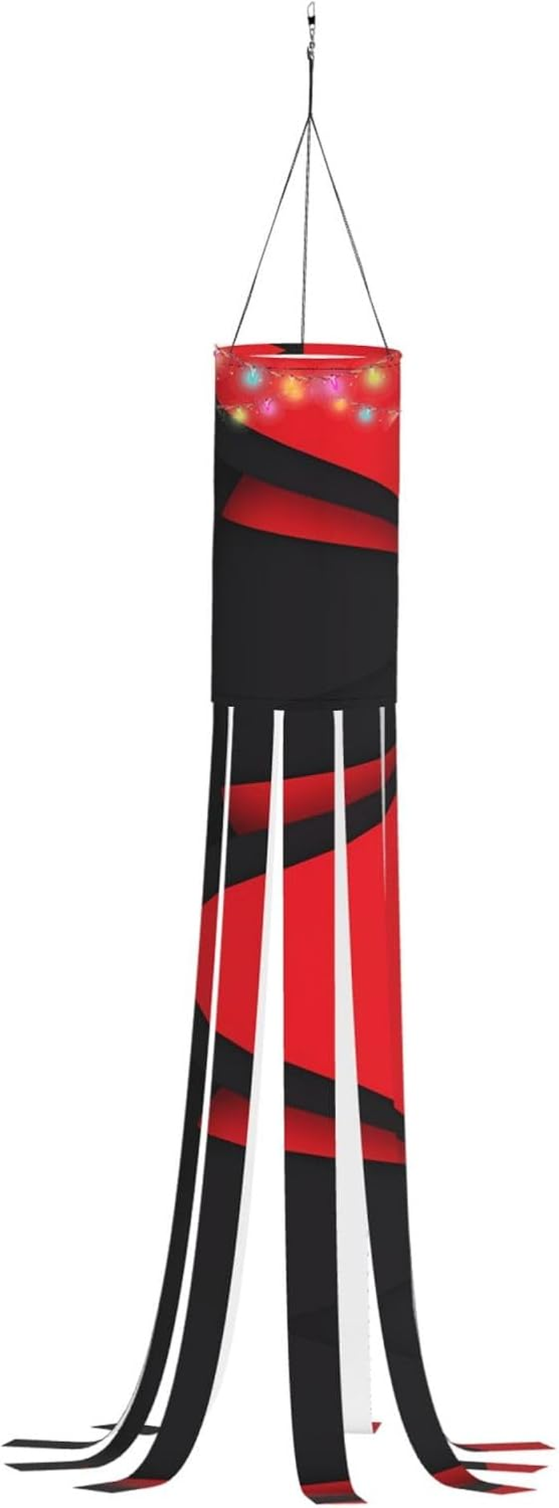 Red Black Halloween Windsock with Lights – Outdoor Hanging Decorations for Halloween, Christmas, and More