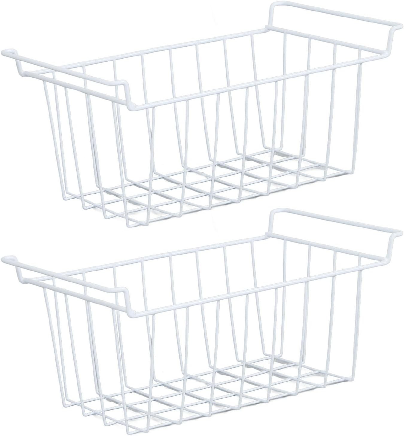 2Pcs Freezer Baskets, Deep Metal Wire Basket Organizer Bins with Handles for Kitchen, Pantry, Freezer, Cabinet, Closets, Large Household Freezer Organizer for Fruit,