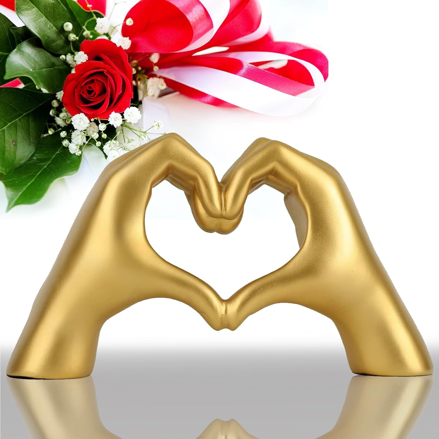 Heart Hands Gold Decor,Love Hand Statue – Heart Shape Finger Statues for Preppy, Modern & Aesthetic & Wedding Room Decor, Living Room, Bedroom, Desk, Shelf, or Table Decoration (Gold)