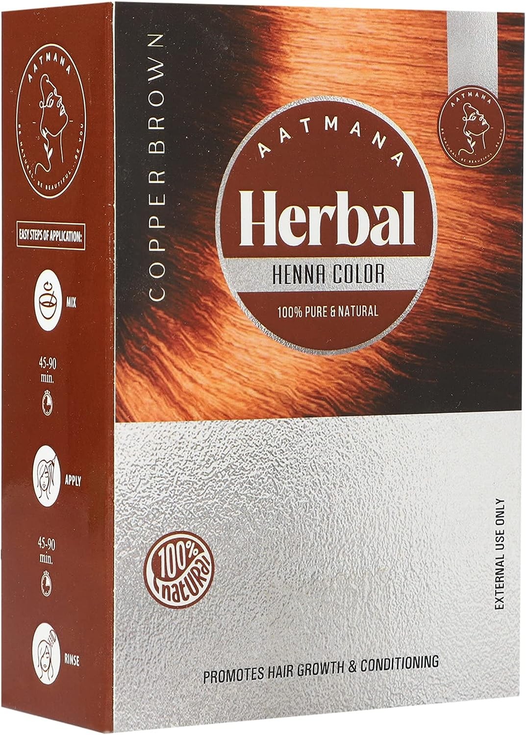 AATMANA Herbal Copper Brown Henna Hair Color with Goodness of 9 Herbs | Copper Brown Henna Mehndi for Hair, Make Hair Soft & Shiner Natural Hair Color for Men & Women 100G